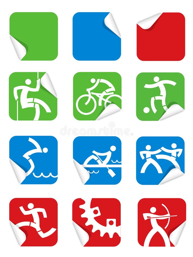 De vierkante pictogrammen van de Stickersport stock illustratie De vierkante pictogrammen van de Stickersport stock illustratie