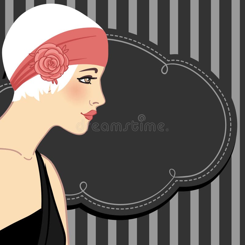De vinmeisjes plaatsen: retro ontwerp van de partijuitnodiging in jaren '20stijl stock illustratie De vinmeisjes plaatsen: retro ontwerp van de partijuitnodiging in jaren '20stijl stock illustratie