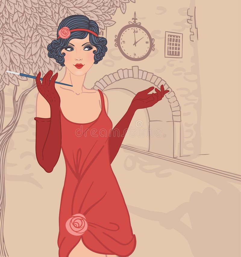 De vinmeisjes plaatsen: uitstekende vrouwenin1920s stijl stock illustratie De vinmeisjes plaatsen: uitstekende vrouwenin1920s stijl stock illustratie