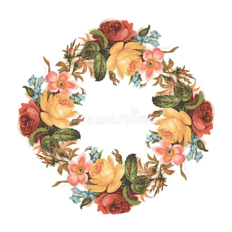 De vintage rose de vintage guirlande rose rouge de bouquet de fleur et jaune illustration de vecteur De vintage rose de vintage guirlande rose rouge de bouquet de fleur et jaune illustration de vecteur