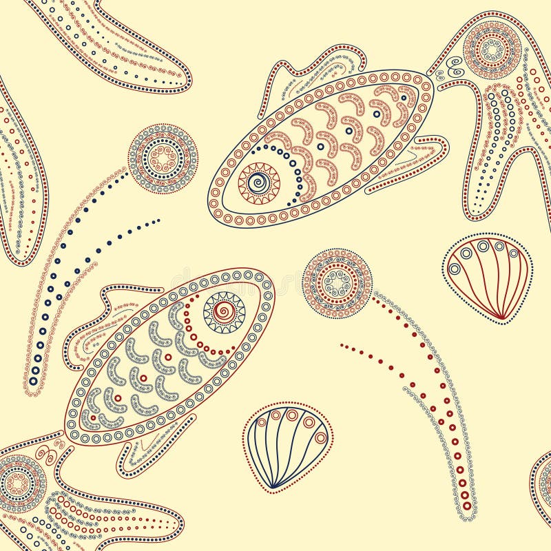 Henna seamless ornament with fishes in red and blue. clipping mask. Henna seamless ornament with fishes in red and blue. clipping mask