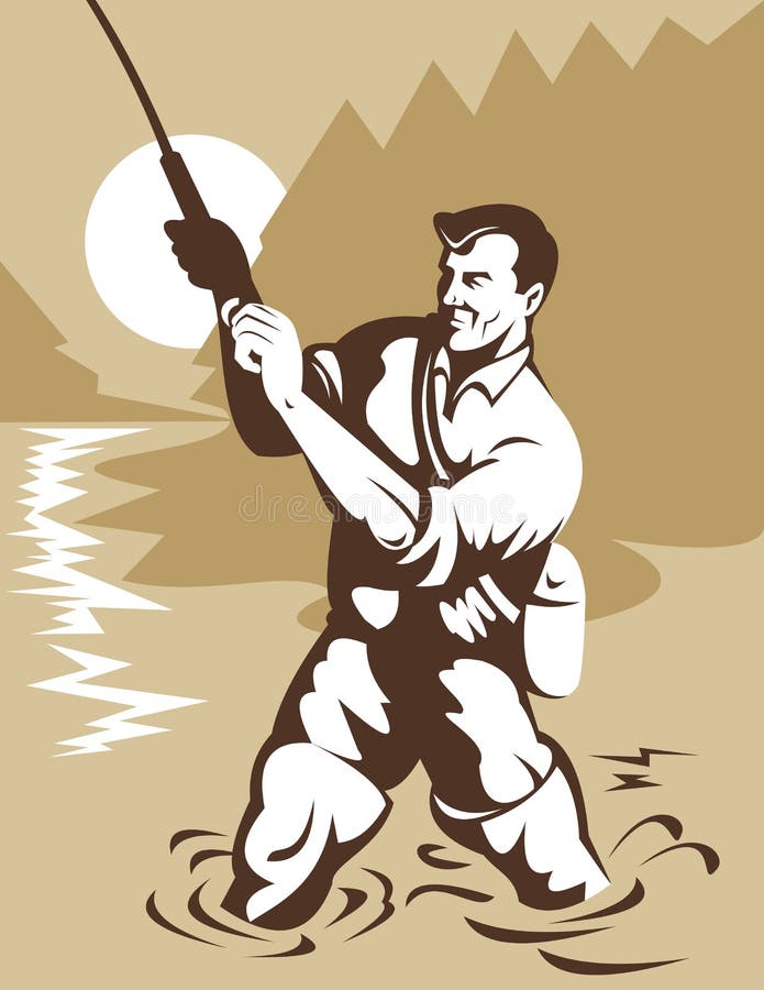 De visser die van de vlieg forel vangt vector illustratie De visser die van de vlieg forel vangt vector illustratie