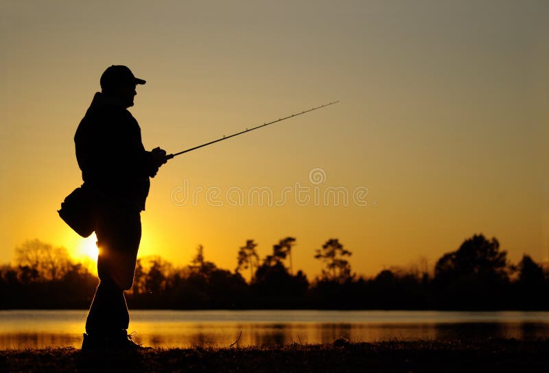 De visserij van het lokmiddel visser die bij zonsondergang vissen