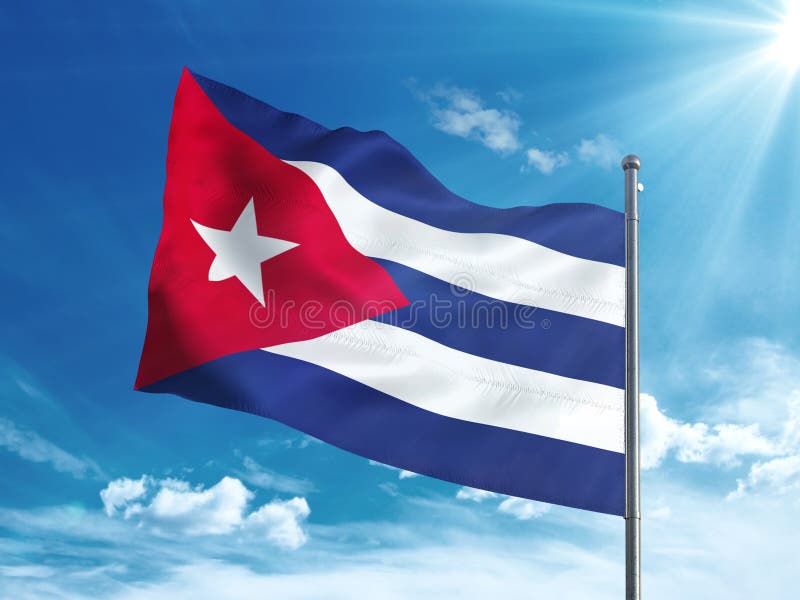 De vlag die van Cuba in de blauwe hemel golven stock illustratie De vlag die van Cuba in de blauwe hemel golven stock illustratie