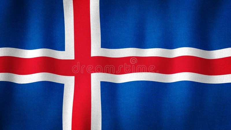 De vlag die van IJsland in de wind golven Close-up van realistische Ijslandse vlag met hoogst gedetailleerde stoffentextuur
