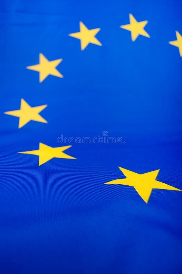 Closeup of Glossy Flag of European Union - EU Flag Drapery - Shallow Depth of Field. Closeup of Glossy Flag of European Union - EU Flag Drapery - Shallow Depth of Field