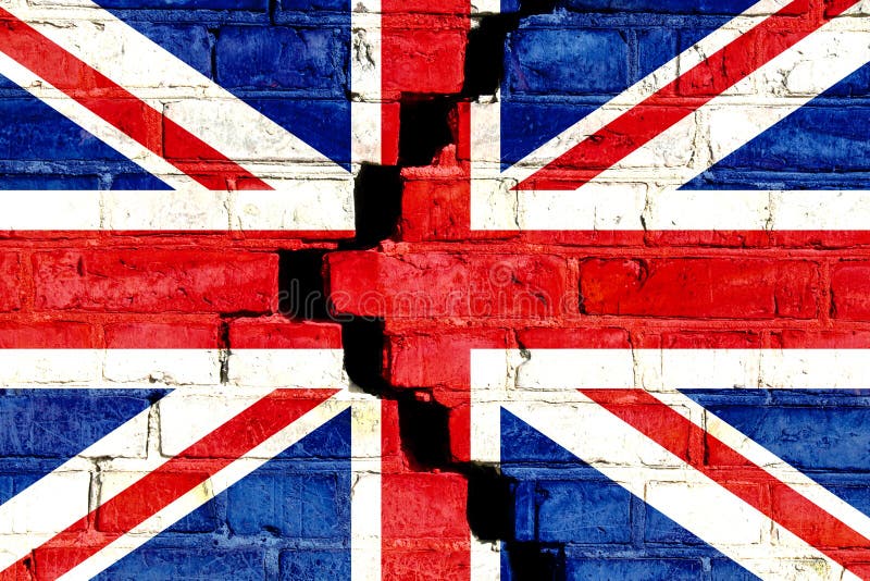 De vlag van het Verenigd Koninkrijk het UK op gebarsten verdeelde bakstenen muur wordt geschilderd die Conceptenbeeld voor Groot- royalty-vrije stock afbeelding De vlag van het Verenigd Koninkrijk het UK op gebarsten verdeelde bakstenen muur wordt geschilderd die Conceptenbeeld voor Groot- royalty-vrije stock afbeelding