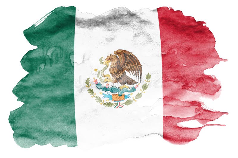De vlag van Mexico wordt in vloeibare die waterverfstijl afgeschilderd op witte achtergrond wordt geïsoleerd