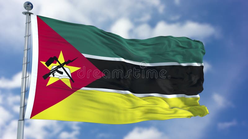 De Vlag van Mozambique in een Blauwe Hemel stock afbeelding De Vlag van Mozambique in een Blauwe Hemel stock afbeelding