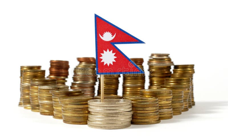 De vlag van Nepal met stapel geldmuntstukken royalty-vrije stock afbeelding De vlag van Nepal met stapel geldmuntstukken royalty-vrije stock afbeelding