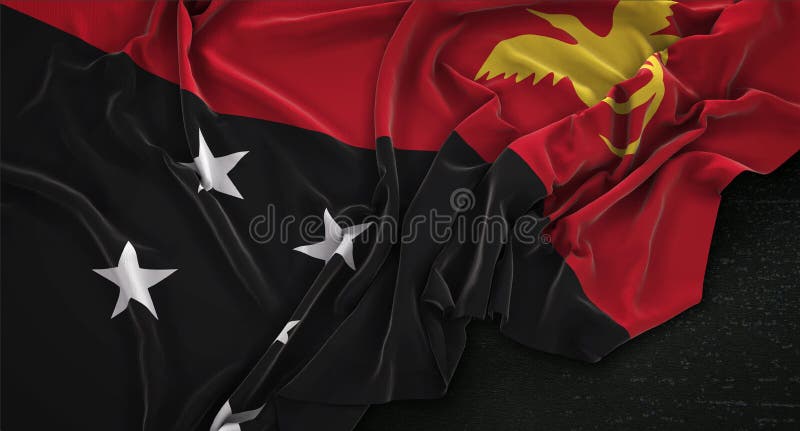 De Vlag van Papoea-Nieuw-Guinea op Donkere 3D die Achtergrond wordt gerimpeld geeft terug vector illustratie De Vlag van Papoea-Nieuw-Guinea op Donkere 3D die Achtergrond wordt gerimpeld geeft terug vector illustratie