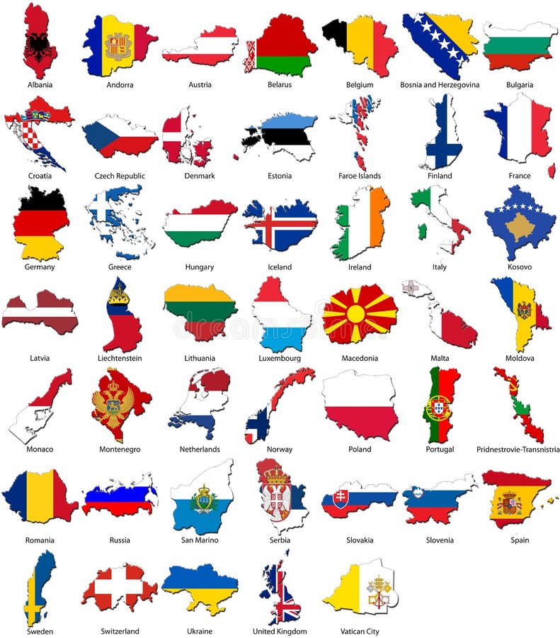 De vlaggen van de wereld - landgrens - Europa reeks