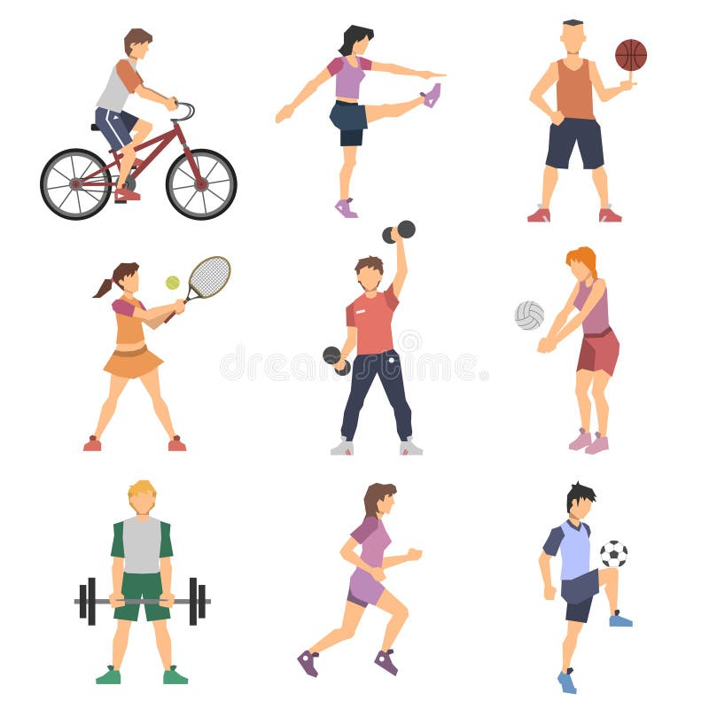 De Vlakke Geplaatste Pictogrammen van sportmensen stock illustratie De Vlakke Geplaatste Pictogrammen van sportmensen stock illustratie