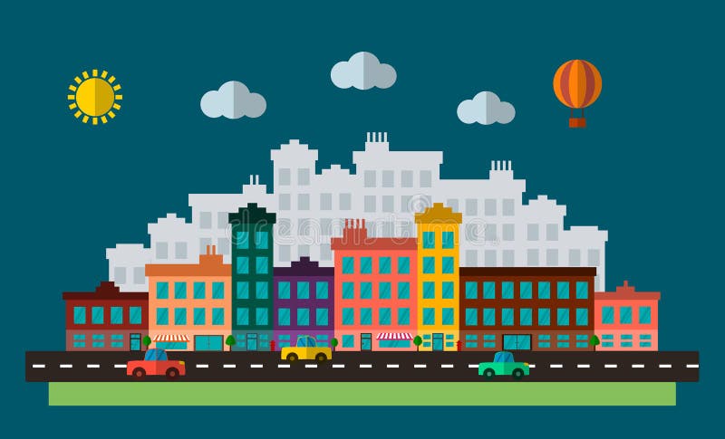 De vlakke illustratie van het ontwerp stedelijke landschap vector illustratie De vlakke illustratie van het ontwerp stedelijke landschap vector illustratie