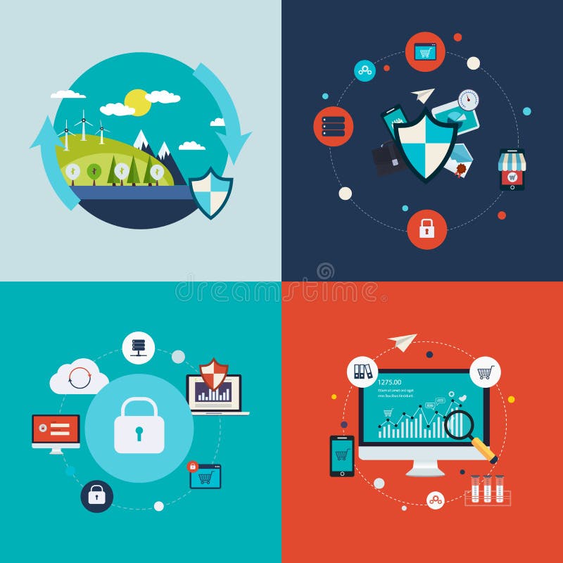 De vlakke illustratie van het ontwerp vectorconcept met pictogrammen royalty-vrije illustratie De vlakke illustratie van het ontwerp vectorconcept met pictogrammen royalty-vrije illustratie