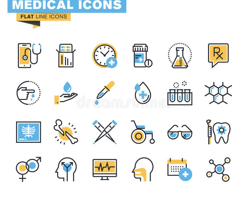 De vlakke reeks van lijnpictogrammen medische uitrustingen royalty-vrije illustratie De vlakke reeks van lijnpictogrammen medische uitrustingen royalty-vrije illustratie