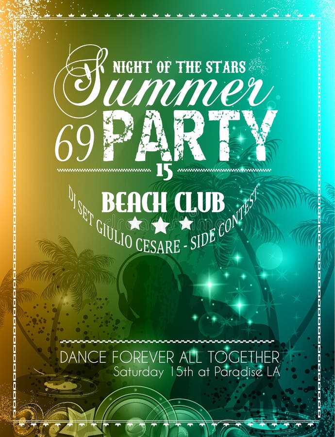 De Vlieger van de de zomerpartij voor de gebeurtenissen van de Muziekclub stock illustratie De Vlieger van de de zomerpartij voor de gebeurtenissen van de Muziekclub stock illustratie