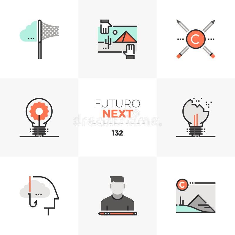 De Volgende Pictogrammen van Intellectuele eigendomfuturo royalty-vrije illustratie De Volgende Pictogrammen van Intellectuele eigendomfuturo royalty-vrije illustratie