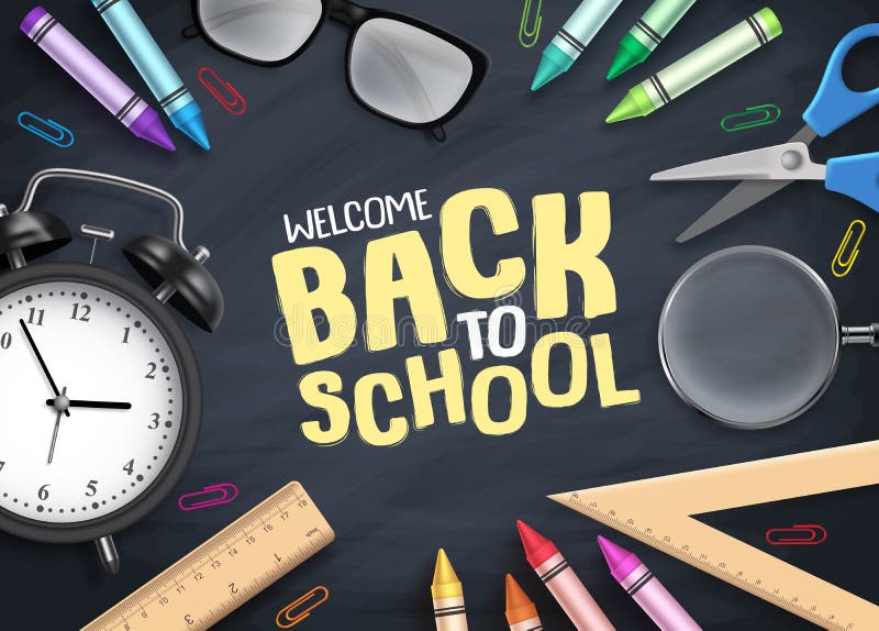 De volta ao fundo do vetor da escola Fontes de escola coloridas e artigos educacionais ilustração stock De volta ao fundo do vetor da escola Fontes de escola coloridas e artigos educacionais ilustração stock