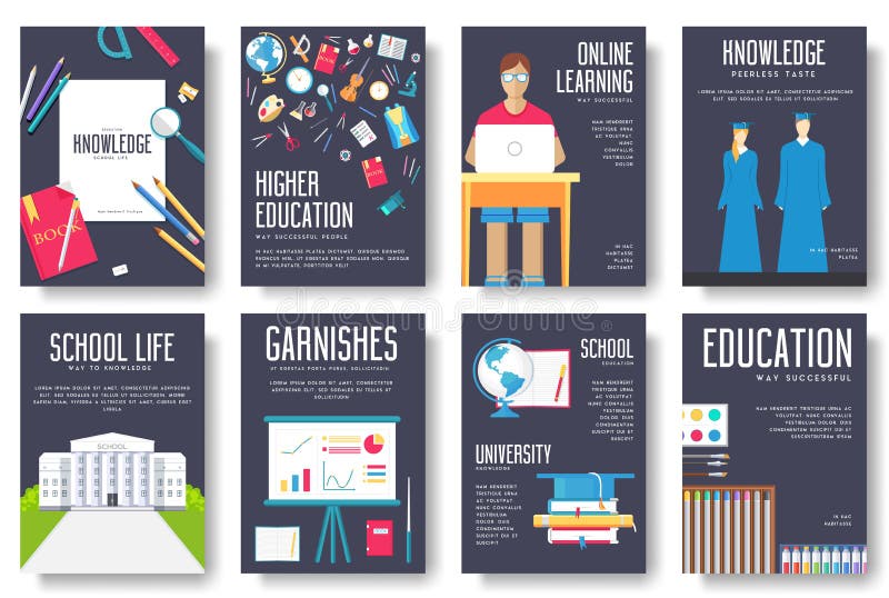 De volta ao grupo de cartões da informação da escola Molde de flyear, compartimentos do estudante, cartazes, capa do livro, bande ilustração stock De volta ao grupo de cartões da informação da escola Molde de flyear, compartimentos do estudante, cartazes, capa do livro, bande ilustração stock