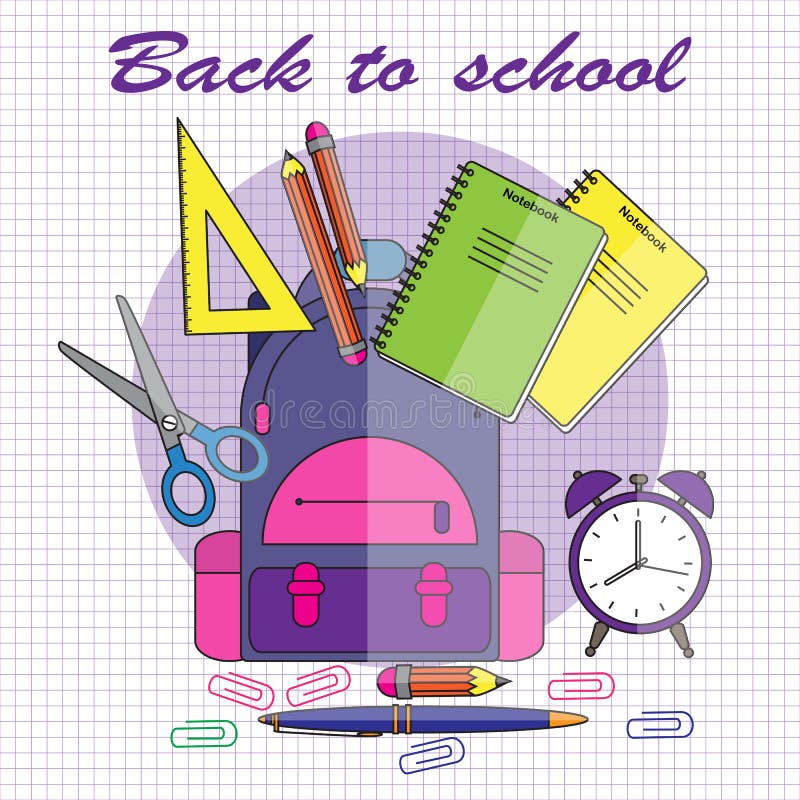 De volta à escola Ilustração do vetor no estilo liso Escola-trouxa ilustração stock De volta à escola Ilustração do vetor no estilo liso Escola-trouxa ilustração stock