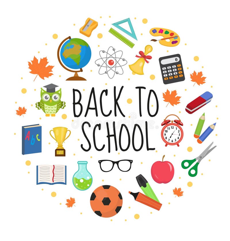De volta à escola o ícone ajustou-se na forma redonda, lisa, estilo dos desenhos animados Coleção da educação de elementos do pro ilustração royalty free De volta à escola o ícone ajustou-se na forma redonda, lisa, estilo dos desenhos animados Coleção da educação de elementos do pro ilustração royalty free