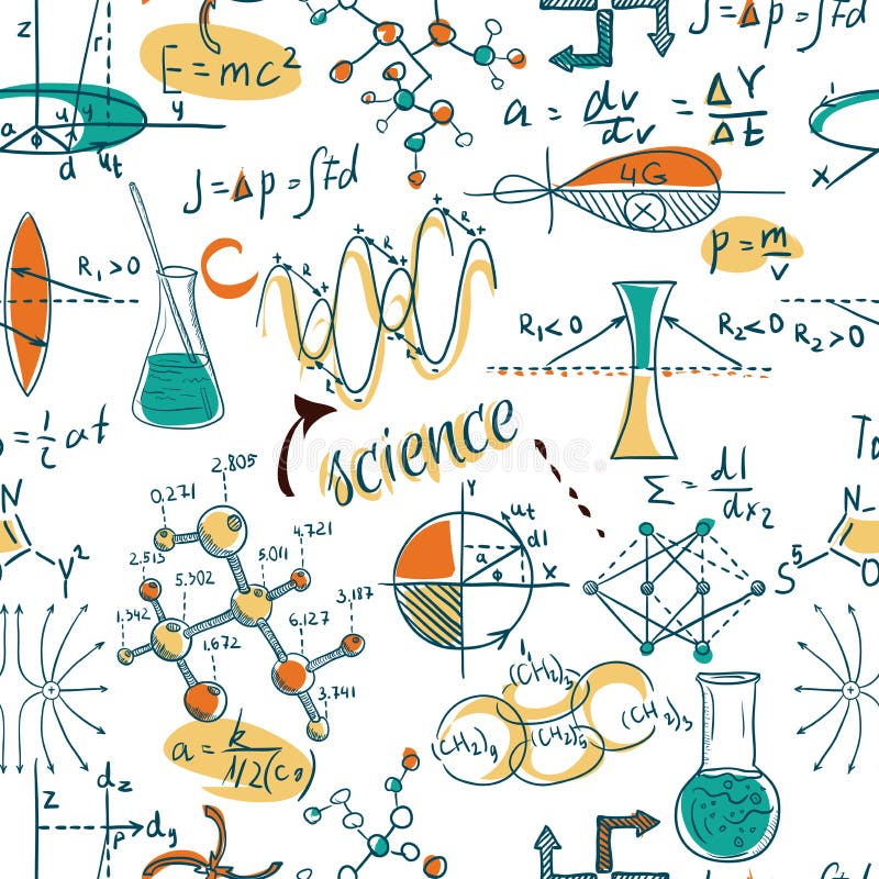 De volta à escola: os objetos do laboratório de ciência rabiscam o teste padrão sem emenda dos esboços do estilo do vintage, ilustração do vetor De volta à escola: os objetos do laboratório de ciência rabiscam o teste padrão sem emenda dos esboços do estilo do vintage, ilustração do vetor