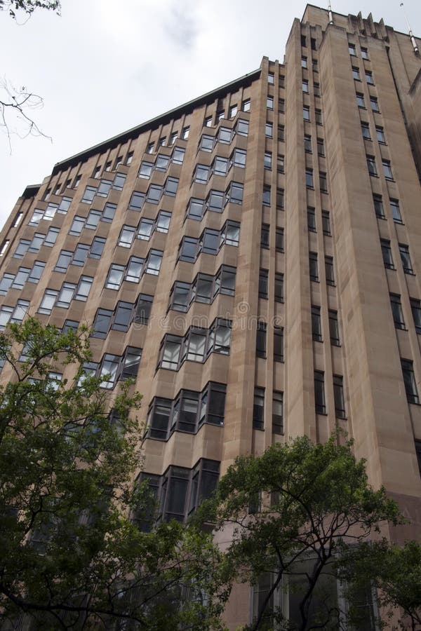 De voorgevel van de Stads Wederzijdse Verzekering die één van bouw van Art Deco van Australië de meest significante bouwen bouwde stock fotografie De voorgevel van de Stads Wederzijdse Verzekering die één van bouw van Art Deco van Australië de meest significante bouwen bouwde stock fotografie
