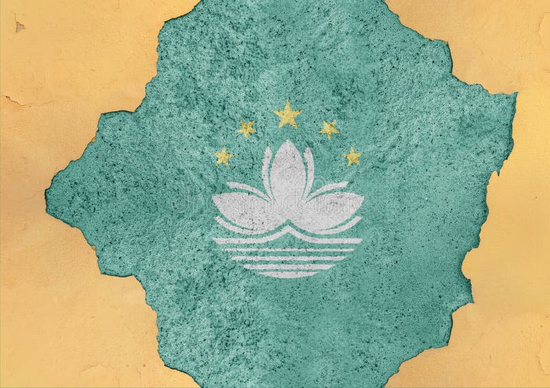 De voorgevelstructuur van de staat van Macao gebroken materiële vlag in groot beton royalty-vrije stock afbeeldingen De voorgevelstructuur van de staat van Macao gebroken materiële vlag in groot beton royalty-vrije stock afbeeldingen