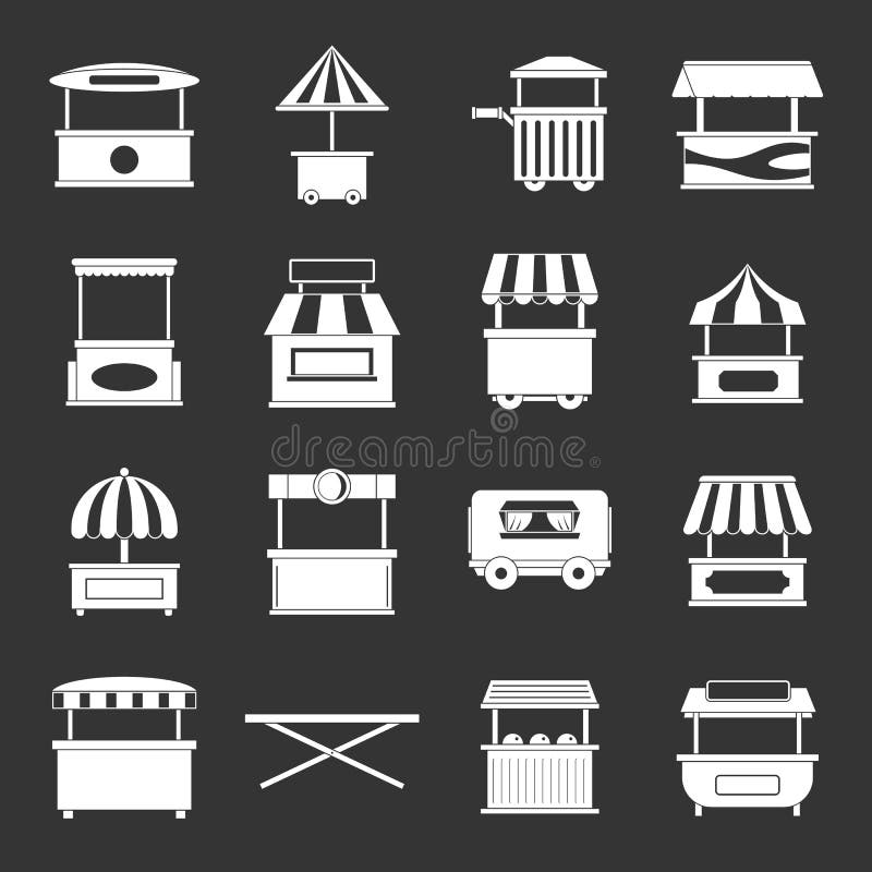 De vrachtwagenpictogrammen van het straatvoedsel geplaatst grijze vector royalty-vrije illustratie De vrachtwagenpictogrammen van het straatvoedsel geplaatst grijze vector royalty-vrije illustratie