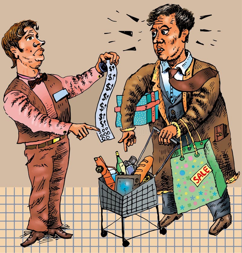 De vreselijke gevolgen van het winkelen (Vector) stock illustratie De vreselijke gevolgen van het winkelen (Vector) stock illustratie