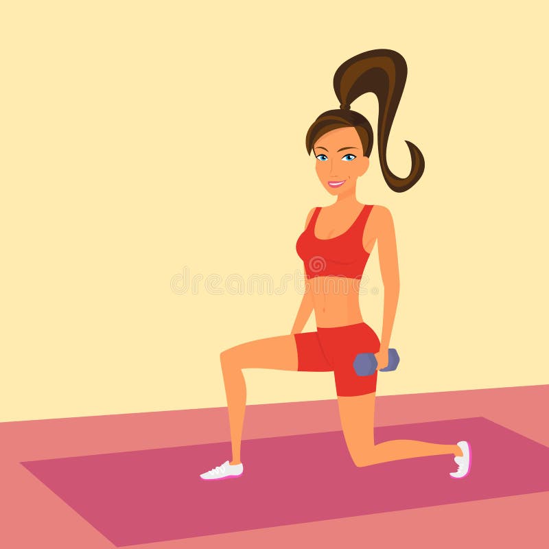 De vrouw bij de gymnastiek doet uitvalt oefening vector illustratie De vrouw bij de gymnastiek doet uitvalt oefening vector illustratie