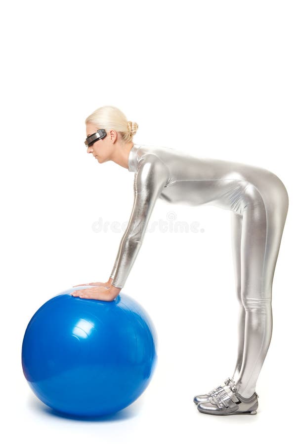 Beautiful cyber woman doing stretching exercise. Beautiful cyber woman doing stretching exercise