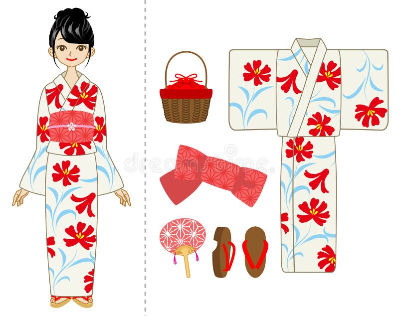 De vrouw en het Puntreeks van de de zomerkimono royalty-vrije illustratie De vrouw en het Puntreeks van de de zomerkimono royalty-vrije illustratie