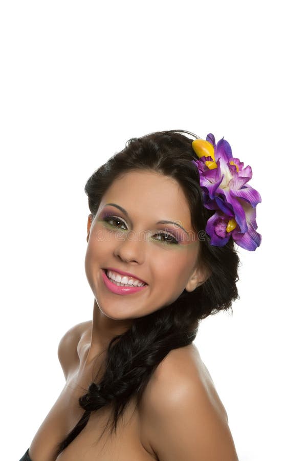 De vrouw van Beautyful met bloem royalty-vrije stock foto De vrouw van Beautyful met bloem royalty-vrije stock foto