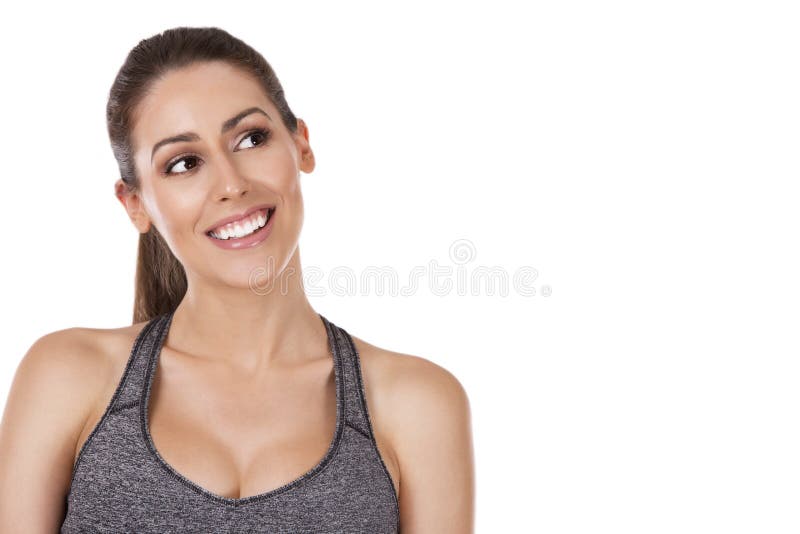 De vrouw van de geschiktheid op witte achtergrond stock foto De vrouw van de geschiktheid op witte achtergrond stock foto