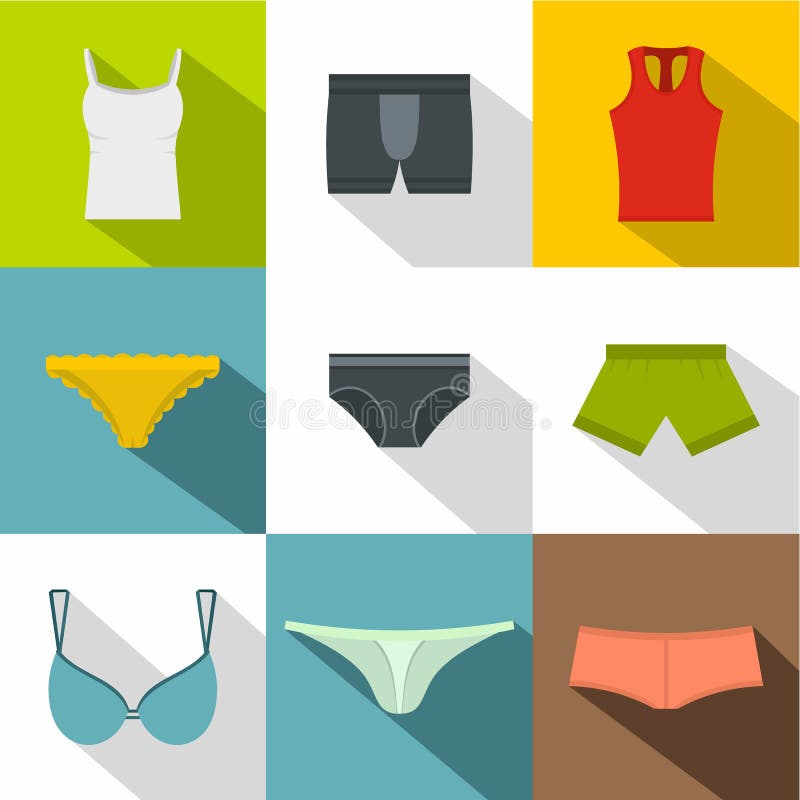 De vrouwelijke reeks van het linnenpictogram, vlakke stijl royalty-vrije illustratie De vrouwelijke reeks van het linnenpictogram, vlakke stijl royalty-vrije illustratie