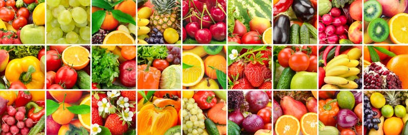 De vruchten, de groenten en de bessen van partijbeelden in kader