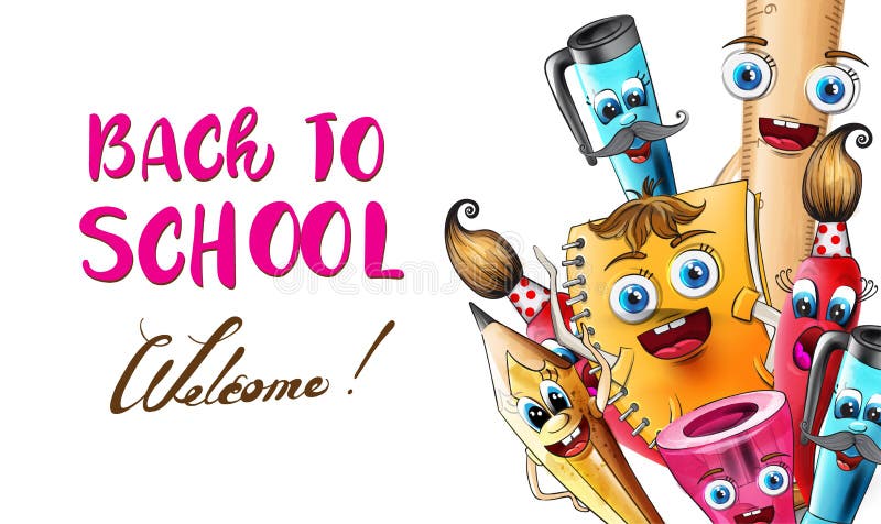 De vuelta a la escuela personajes de caricatura Vector acuarela. La escuela proporciona una ilustración de la pluma y de los pers libre illustration De vuelta a la escuela personajes de caricatura Vector acuarela. La escuela proporciona una ilustración de la pluma y de los pers libre illustration