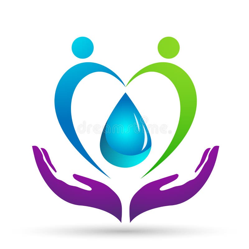 De waterdaling bewaart van het de mensenleven van de waterbol het concept van het de zorgembleem van het wellnesssymbool van de w stock illustratie De waterdaling bewaart van het de mensenleven van de waterbol het concept van het de zorgembleem van het wellnesssymbool van de w stock illustratie