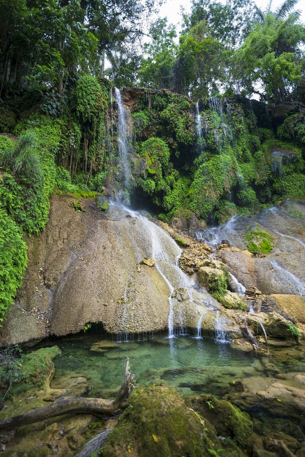 De waterval van Gr Nicho, in de Siërra del Escambray bergen niet van Cienfuegos verre wordt gevestigd die stock foto De waterval van Gr Nicho, in de Siërra del Escambray bergen niet van Cienfuegos verre wordt gevestigd die stock foto
