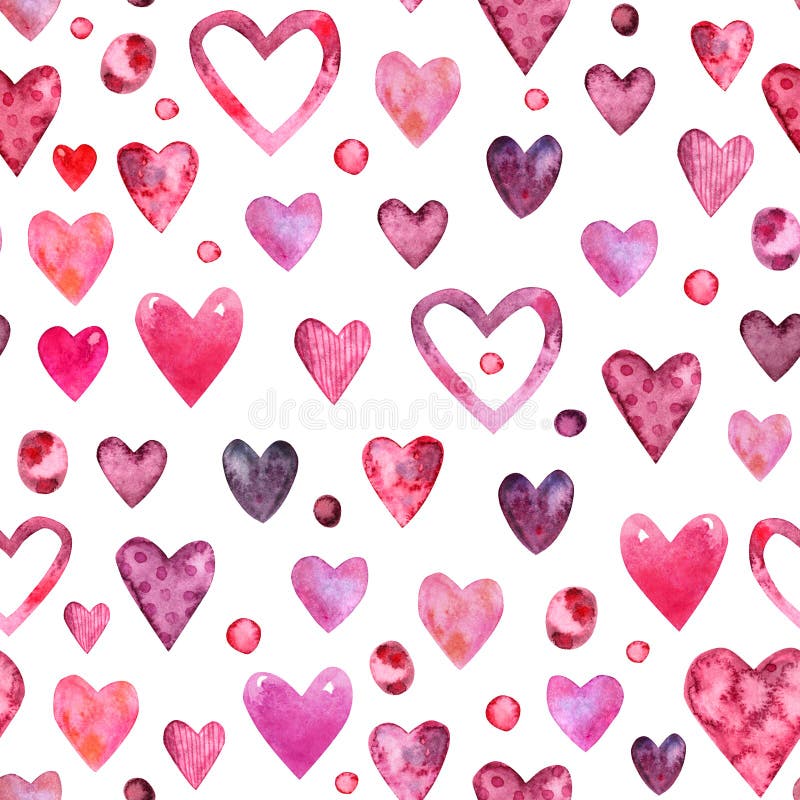 De waterverf naadloos patroon van de valentijnskaartendag stock illustratie De waterverf naadloos patroon van de valentijnskaartendag stock illustratie