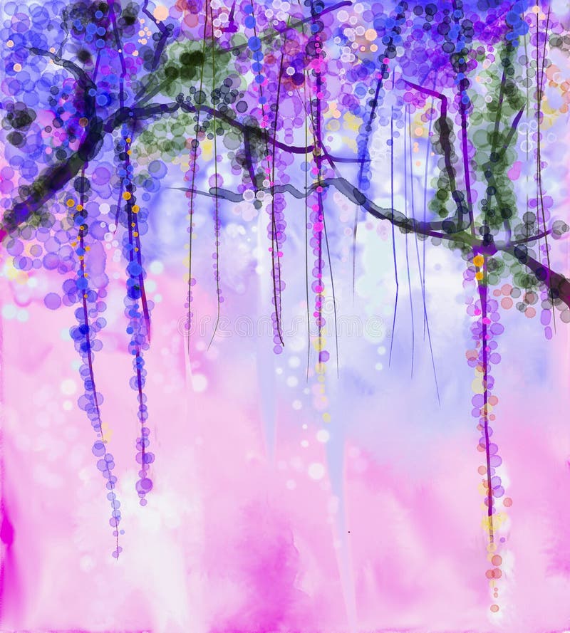 De waterverf van Wisteria van de lente het purpere bloemen schilderen stock illustratie De waterverf van Wisteria van de lente het purpere bloemen schilderen stock illustratie