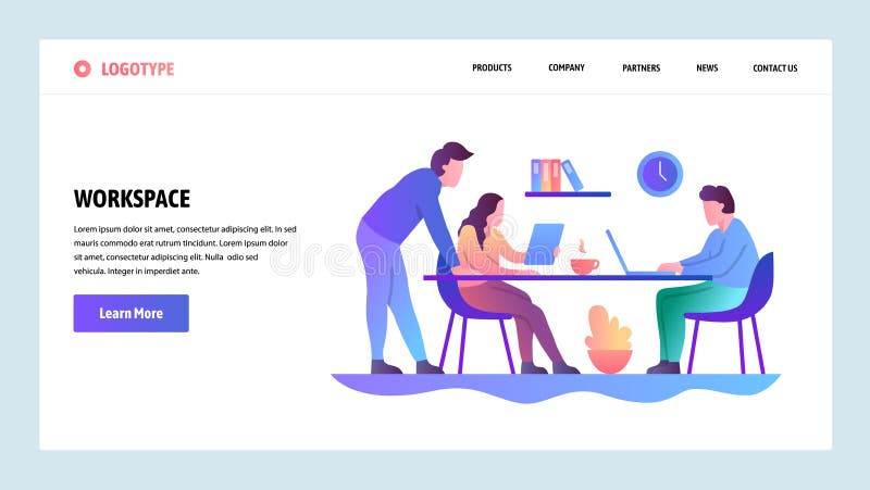 De website onboarding schermen Bureau vergadering en het coworking werkplaats Malplaatje van de menu het vectorbanner voor websit royalty-vrije illustratie De website onboarding schermen Bureau vergadering en het coworking werkplaats Malplaatje van de menu het vectorbanner voor websit royalty-vrije illustratie