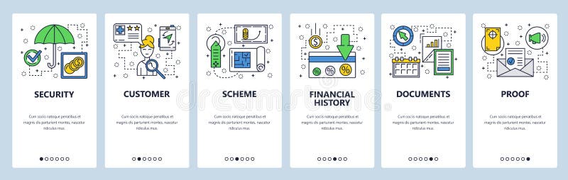 De website onboarding schermen Leningsrentevoet, klantenoverzicht Malplaatje van de menu het vectorbanner voor website en mobiele royalty-vrije illustratie De website onboarding schermen Leningsrentevoet, klantenoverzicht Malplaatje van de menu het vectorbanner voor website en mobiele royalty-vrije illustratie