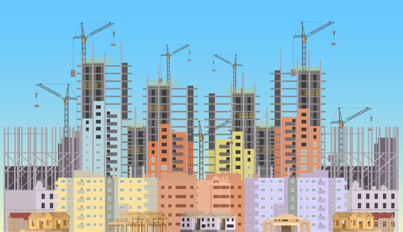 De website van de de bouwstad in aanbouw met torenkranen vector illustratie De website van de de bouwstad in aanbouw met torenkranen vector illustratie