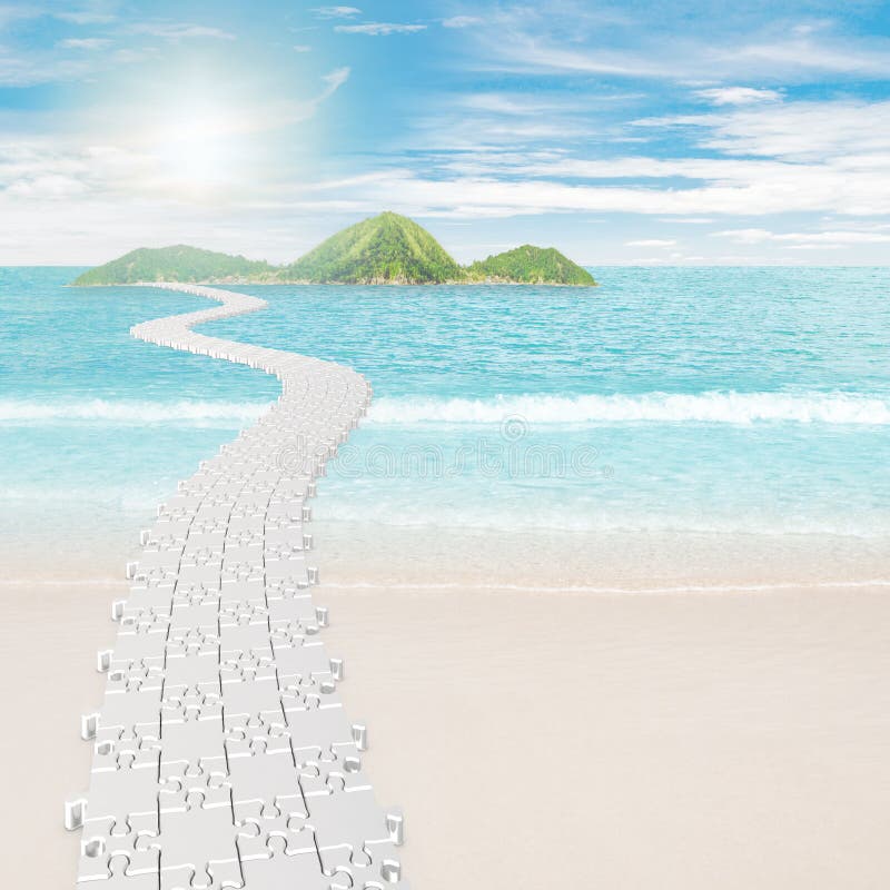 Puzzle road to island. 3d and photo montage. Puzzle road to island. 3d and photo montage