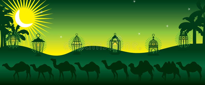 De wegbanner van de Ramadan lichte heldere kameel royalty-vrije illustratie De wegbanner van de Ramadan lichte heldere kameel royalty-vrije illustratie