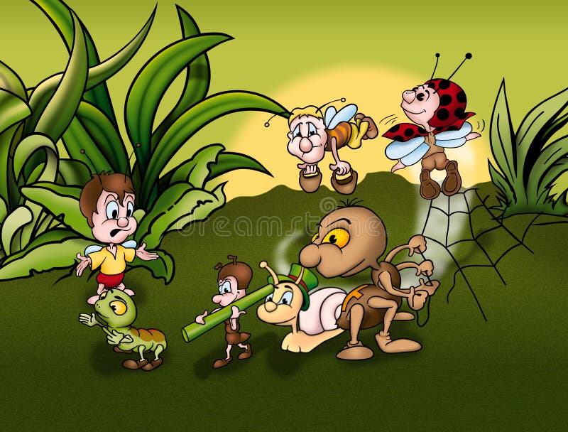 Insect World - Cartoon Background Illustration, Bitmap. Insect World - Cartoon Background Illustration, Bitmap