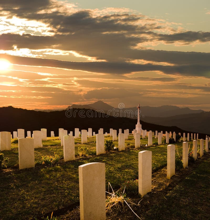 Cemetery World War II at sunset. Cemetery World War II at sunset